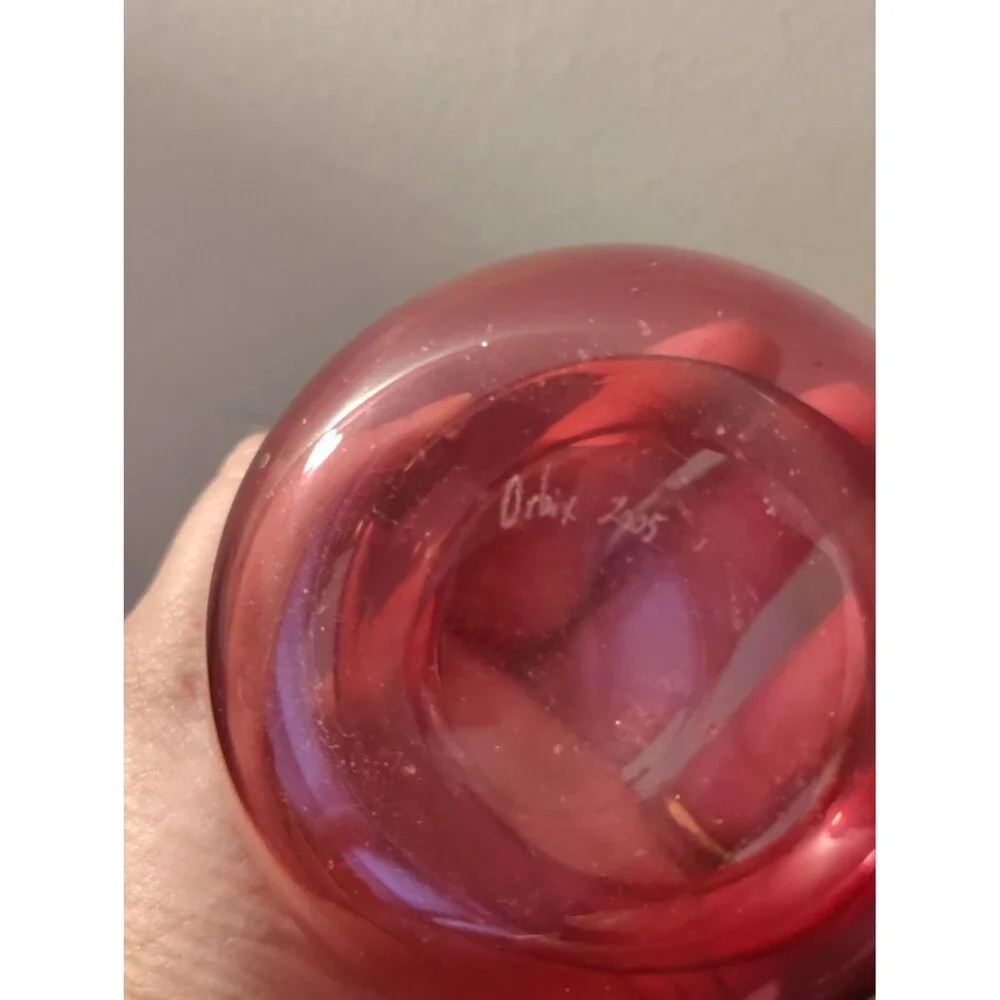 Vintage Orbix Cranberry Glass Globe Small Bowl Succulent Holder Signed
